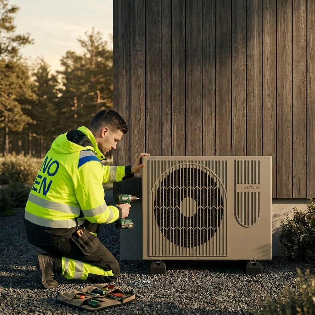 NOEN-montör installerar Qvantum värmepump