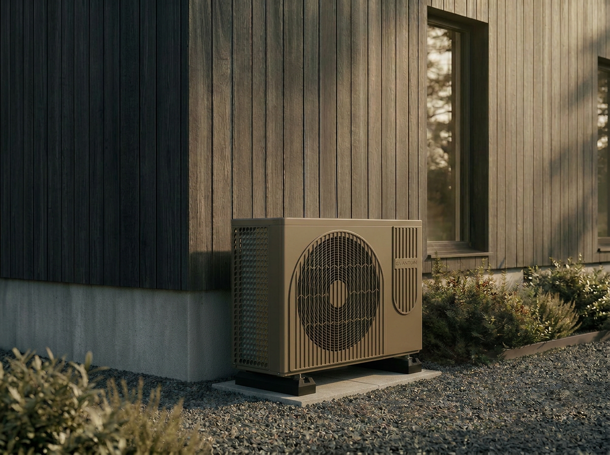 Qvantum luft/vatten utedel installerad vid villa