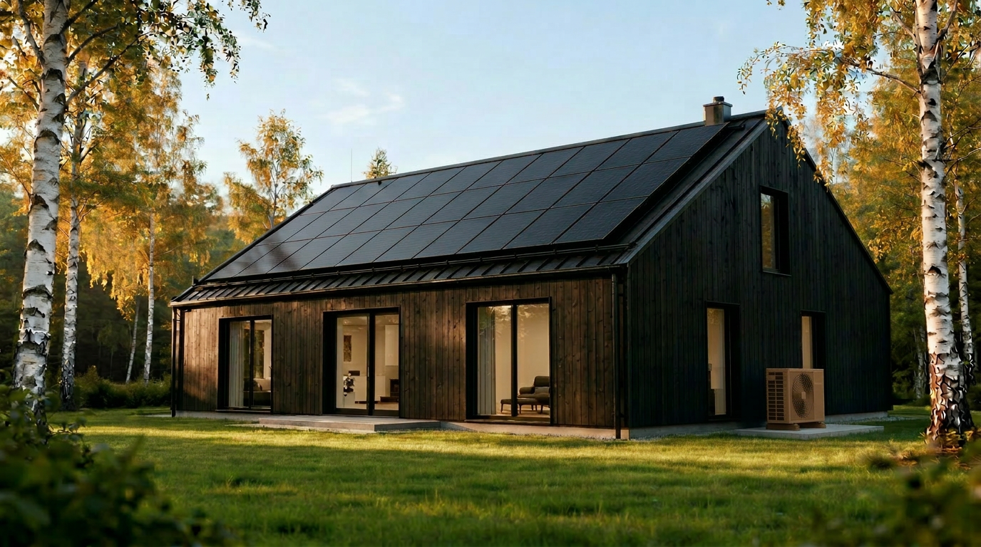 Modern svensk villa med helsvarta solceller